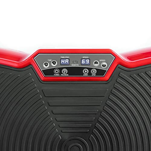 FITFIU Fitness PV-100 Plataforma vibratoria oscilante color Rojo con potencia de 400w y 9 programas, Incluye cuerdas elásticas, adecuada para adelgazar con vibración y ejercicios musculares