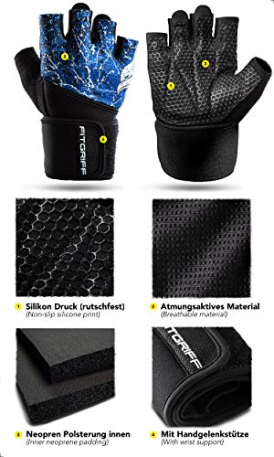 Fitgriff® Guantes de Gimnasio V2 para Hombre y Mujer - Antideslizante Guantes para Crossfit, Gym, Fitness, Entrenamiento y Pesas - Protección de la Palma (Blue, 7) Fitgriff® Guantes de Gimnasio V2 para Hombre y Mujer - Antideslizante Guantes para Crossfit, Gym, Fitness, Entrenamiento y Pesas - Protección de la Palma (Blue, 7)