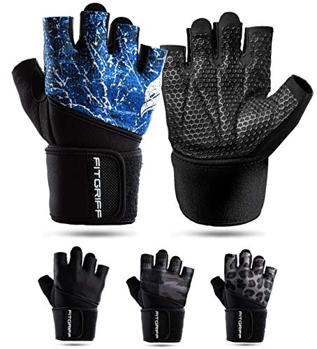 Fitgriff® Guantes de Gimnasio V2 para Hombre y Mujer - Antideslizante Guantes para Crossfit, Gym, Fitness, Entrenamiento y Pesas - Protección de la Palma (Blue, 7)