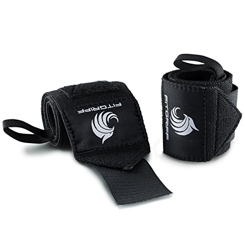 Fitgriff® Muñequeras Gym, Crossfit, Deportivas, Musculación, Gimnasio, Calistenia, Wrist Wraps - Mujeres y Hombres (Black Original)