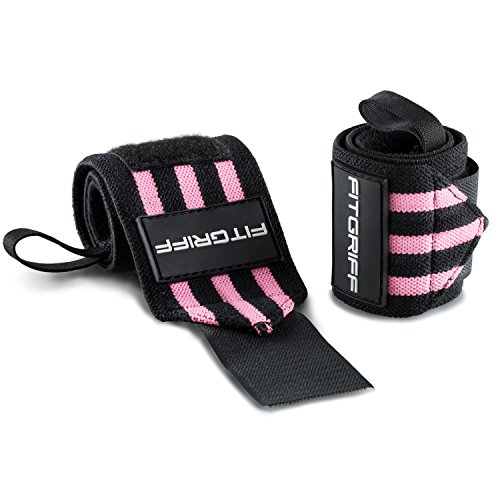 Fitgriff® Muñequeras Gym, Crossfit, Deportivas, Musculación, Gimnasio, Calistenia, Wrist Wraps - Mujeres y Hombres - Black/Pink