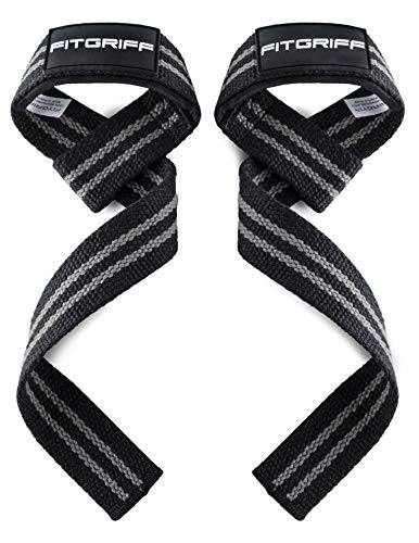 Fitgriff® Straps Powerlifting, Levantamiento de Pesas, Agarres para Gym, Agarraderas Gimnasio, Peso Muerto - Lifting Straps - Mujeres y Hombres - Black/Grey