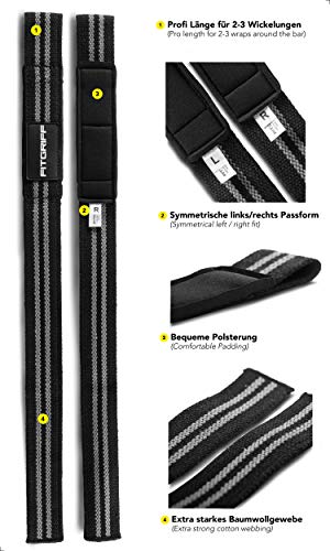 Fitgriff® Straps Powerlifting, Levantamiento de Pesas, Agarres para Gym, Agarraderas Gimnasio, Peso Muerto - Lifting Straps - Mujeres y Hombres - Black Original