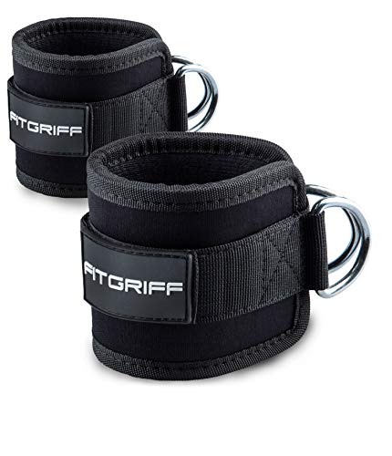 Fitgriff® Tobillera para Polea (Acolchado)- 2 Piezas Correas Tobillos Gym Cable Maquinas, Gimnasio, Fitness - Mujeres y Hombres - Black