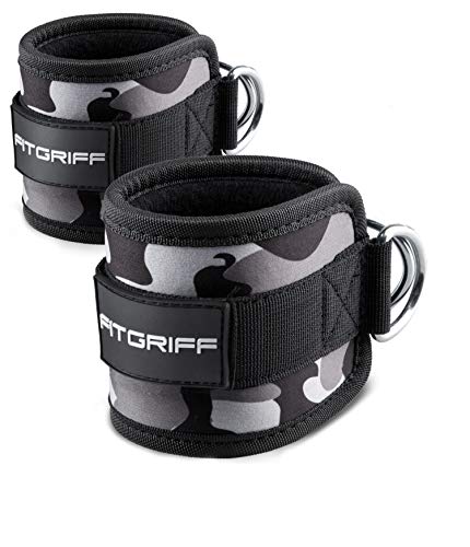 Fitgriff® Tobillera para Polea (Acolchado)- 2 Piezas Correas Tobillos Gym Cable Maquinas, Gimnasio, Fitness - Mujeres y Hombres - Camo