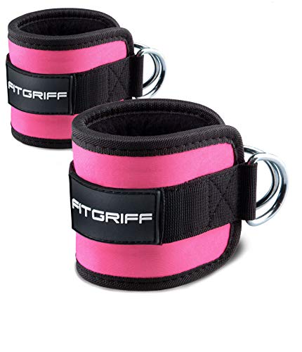 Fitgriff® Tobillera para Polea (Acolchado)- 2 Piezas Correas Tobillos Gym Cable Maquinas, Gimnasio, Fitness - Mujeres y Hombres - Pink
