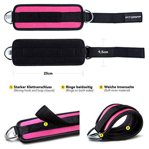 Fitgriff® Tobillera para Polea (Acolchado)- 2 Piezas Correas Tobillos Gym Cable Maquinas, Gimnasio, Fitness - Mujeres y Hombres - Pink