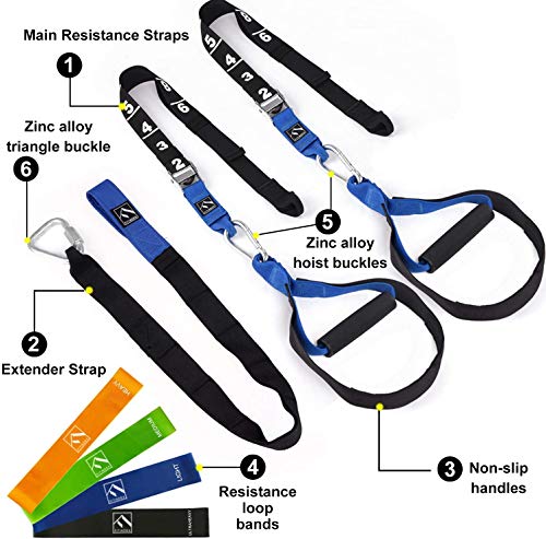 FITINDEX Kit de entrenamiento de resistencia corporal,Correas de suspensión de uso doméstico,Equipo de resistencia fitness con cintas de resistencia,para gimnasia en interiores o exteriores