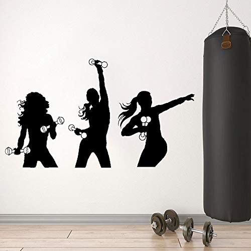 Fitness girl tatuajes de pared silueta deportiva aeróbicos mancuernas vinilo etiqueta de la ventana gimnasio sala de entrenamiento decoración de interiores mural