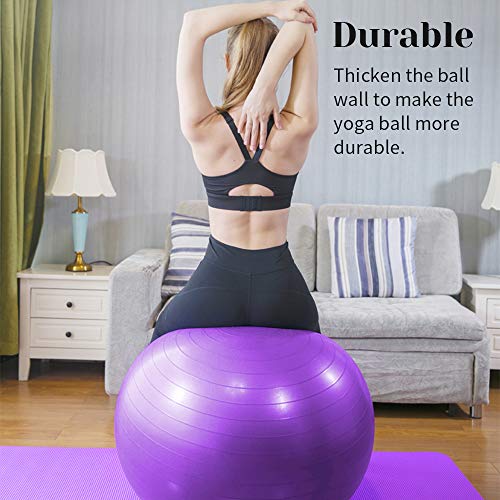 Fitness Pelota de Ejercicio, ZoneYan Pelota de Yoga Embarazo, Pelota de Pilates 55 Cm/65 Cm/75 Cm con Inflador, Anti Explosión, Antideslizante, Púrpura, Silla de Bola de Oficina, Fitness en Casa