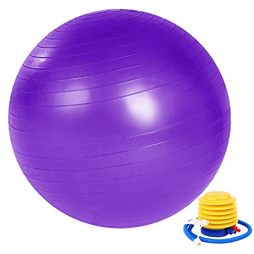 Fitness Pelota de Ejercicio, ZoneYan Pelota de Yoga Embarazo, Pelota de Pilates 55 Cm/65 Cm/75 Cm con Inflador, Anti Explosión, Antideslizante, Púrpura, Silla de Bola de Oficina, Fitness en Casa