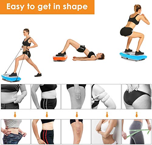 Fitness Plataforma Vibratoria 3D con Bandas de Entrenamiento y Control Remoto de Pulsera | Pantalla LCD + 3 Niveles + 99 Velocidades + 5 Programas, Ideal para Perder Peso (Naranja)