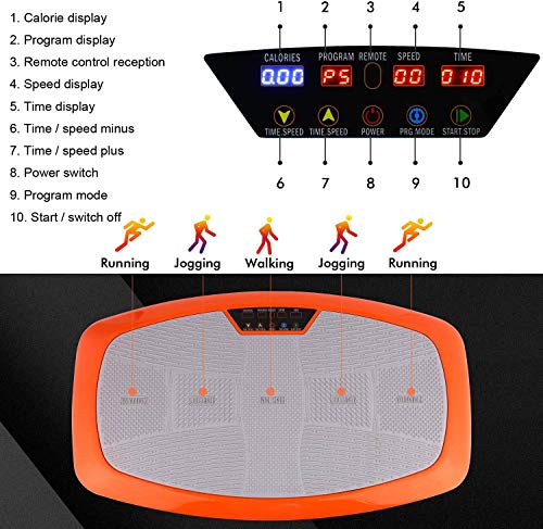 Fitness Plataforma Vibratoria 3D con Bandas de Entrenamiento y Control Remoto de Pulsera | Pantalla LCD + 3 Niveles + 99 Velocidades + 5 Programas, Ideal para Perder Peso (Naranja)