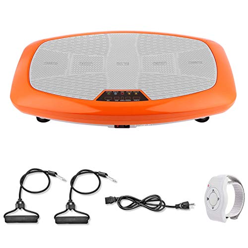 Fitness Plataforma Vibratoria 3D con Bandas de Entrenamiento y Control Remoto de Pulsera | Pantalla LCD + 3 Niveles + 99 Velocidades + 5 Programas, Ideal para Perder Peso (Naranja)