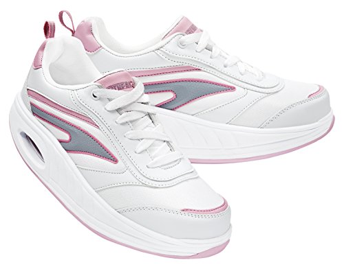 Fitness Step 050002326201086, Zapatillas tonificadoras Mujer, Blanco/Rosa, 40 EU