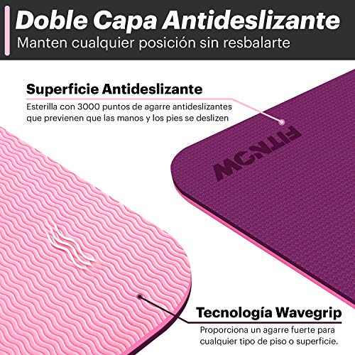 FITNOW Esterilla Yoga Antideslizante Alfombrilla de Yoga Esterilla Pilates Esterilla Deporte - con Correa de Hombro 183cm x 61cm (Violeta)