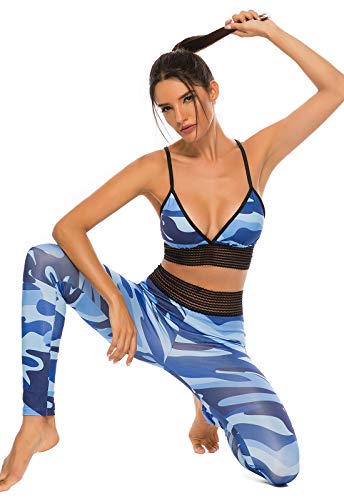 FITTOO Leggings Mallas Mujer Pantalones Deportivos Yoga Alta Cintura Elásticos y Transpirables Azul Chica