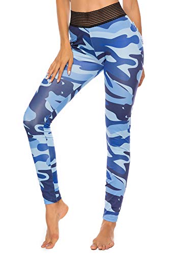 FITTOO Leggings Mallas Mujer Pantalones Deportivos Yoga Alta Cintura Elásticos y Transpirables Azul Chica