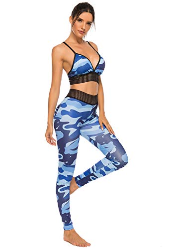 FITTOO Leggings Mallas Mujer Pantalones Deportivos Yoga Alta Cintura Elásticos y Transpirables Azul Chica