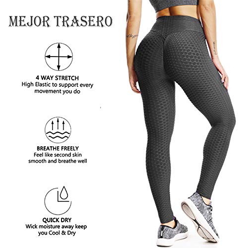 FITTOO Leggings Push Up Mujer Alta Cintura Elásticos Yoga Fitness Negro 3XL