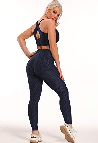 FITTOO Leggings Push Up Mujer Mallas Pantalones Deportivos Alta Cintura Elásticos Yoga Fitness  Azul L