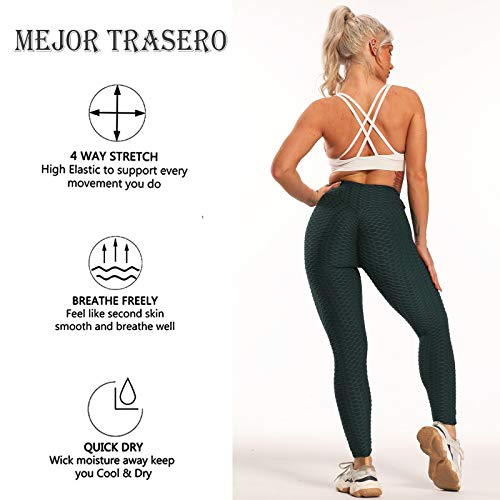 FITTOO Leggings Push Up Mujer Mallas Pantalones Deportivos Alta Cintura Elásticos Yoga Fitness  Verde M