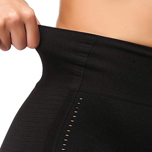 FITTOO Leggings Sin Costuras Corte de Malla Mujer Pantalon Deportivo Alta Cintura Yoga Elásticos Fitness Seamless #1 Negro M