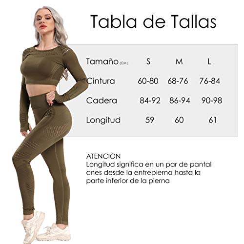 FITTOO Leggings Sin Costuras Corte de Malla Mujer Pantalon Deportivo Alta Cintura Yoga Elásticos Fitness Seamless #1 Verte M