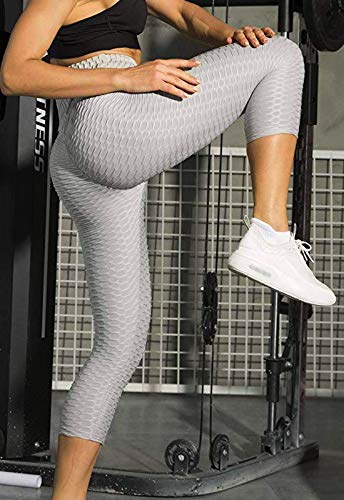 FITTOO Mallas 3/4 Leggings Capris Mujer Pantalones Yoga Alta Cintura Elásticos Super Suave #1 Gris M