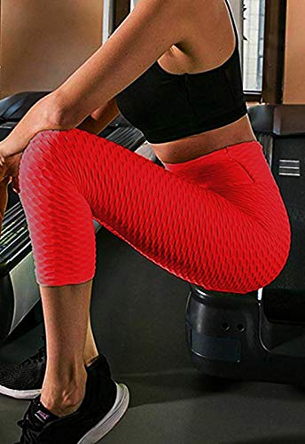 FITTOO Mallas 3/4 Leggings Capris Mujer Pantalones Yoga Alta Cintura Elásticos Super Suave #1 Rojo M