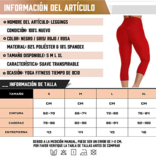 FITTOO Mallas 3/4 Leggings Capris Mujer Pantalones Yoga Alta Cintura Elásticos Super Suave #1 Rojo M