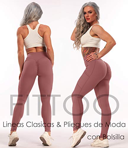 FITTOO Mallas Leggings Mujer Pantalones Deportivos Yoga Alta Cintura Elásticos Transpirables Rosa S