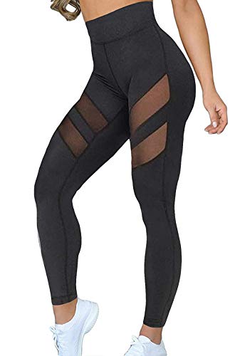 FITTOO Mallas Leggings Mujer Yoga de Alta Cintura Elásticos y Transpirables para Yoga Running FitnessG32K #2 Negro Small