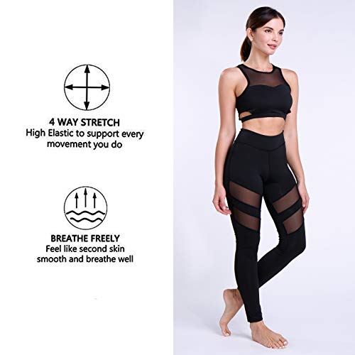 FITTOO Mallas Leggings Mujer Yoga de Alta Cintura Elásticos y Transpirables para Yoga Running FitnessG32K #2 Negro Small