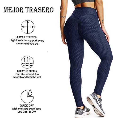 FITTOO Mallas Pantalones Deportivos Leggings Mujer Yoga de Alta Cintura Elásticos y Transpirables para Yoga Running Fitness con Gran Elásticos2060 Azul Oscuro S