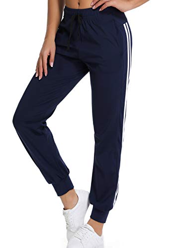 FITTOO Pantalon Chandal Mujer Largos Pantalones Deporte Yoga Fitness Jogger Pantalones Rayas Azul M