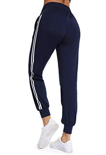 FITTOO Pantalon Chandal Mujer Largos Pantalones Deporte Yoga Fitness Jogger Pantalones Rayas Azul M