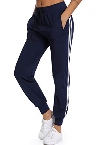 FITTOO Pantalon Chandal Mujer Largos Pantalones Deporte Yoga Fitness Jogger Pantalones Rayas Azul M