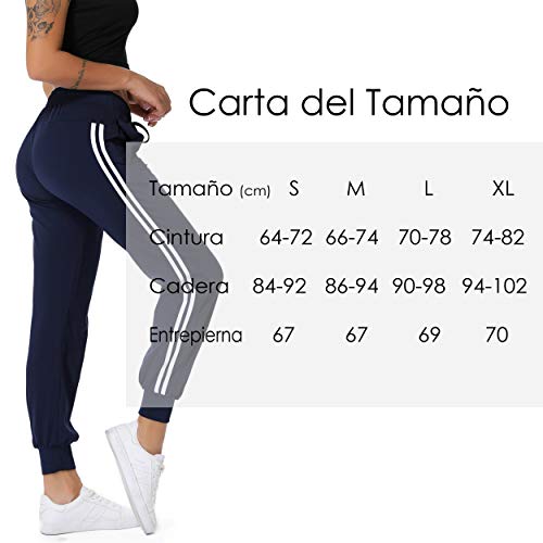 FITTOO Pantalon Chandal Mujer Largos Pantalones Deporte Yoga Fitness Jogger Pantalones Rayas Azul M