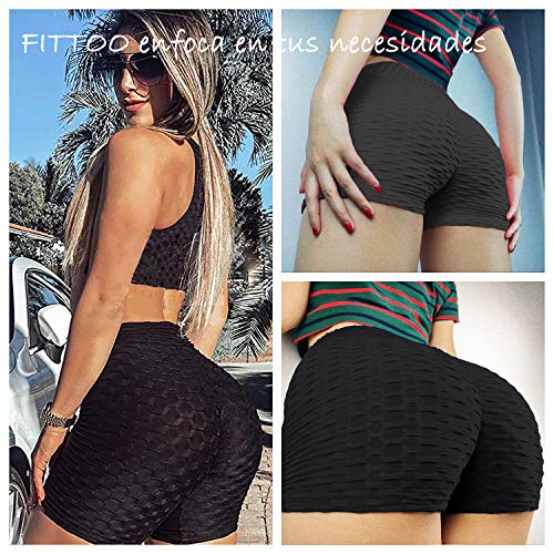 FITTOO Pantalones Cortos Leggings Mujer Mallas Yoga Alta Cintura Elásticos Push Up Suave