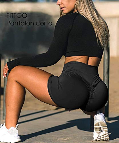 FITTOO Pantalones Cortos Leggings Mujer Mallas Yoga Alta Cintura Elásticos Transpirables #1 Negro S