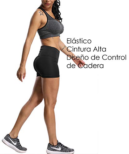 FITTOO Pantalones Cortos Leggings Mujer Mallas Yoga Alta Cintura Elásticos Transpirables #1 Negro S