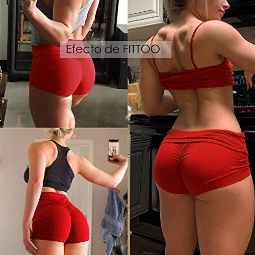 FITTOO Pantalones Cortos Leggings Mujer Mallas Yoga Alta Cintura Elásticos Transpirables #1 Rojo XL