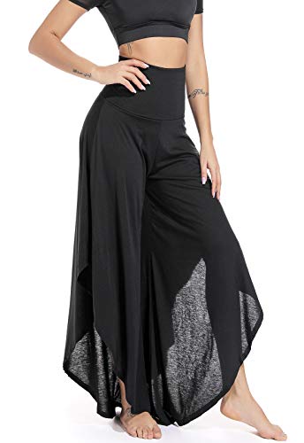 FITTOO Pantalones De Yoga Sueltos Cintura Alta Mujer Pantalones Largos Deportivos Suaves y Cómodos 740,Negro,M