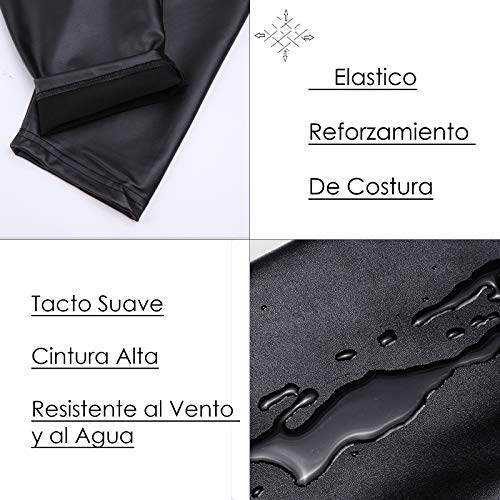 FITTOO PU Leggings Cuero Imitación Pantalón Elásticos Cintura Alta Push Up para Mujer #2 Clásico Negro Mate M