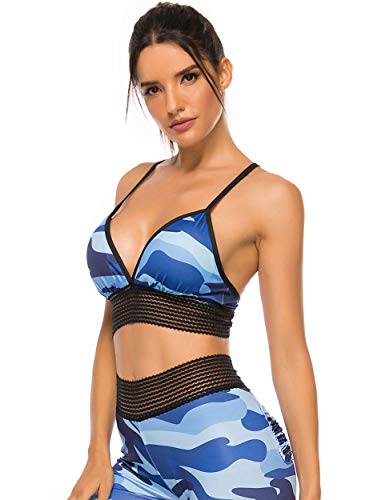 FITTOO Tops Yoga Sujetador Mujer con Relleno Acolchado Deportiva Top Azul M FITTOO Tops Yoga Sujetador Mujer con Relleno Acolchado Deportiva Top Azul M