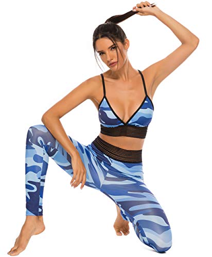FITTOO Tops Yoga Sujetador Mujer con Relleno Acolchado Deportiva Top Azul M