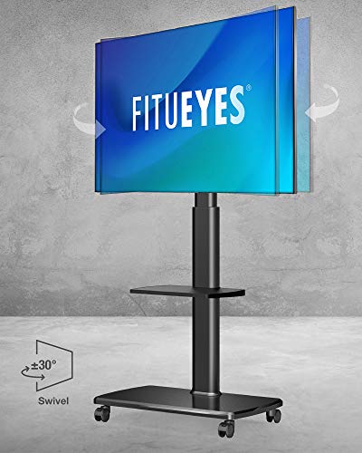 FITUEYES Carrito para TV móvil con Piso de Base de Madera Soporte para TV con Ruedas 2 estantes para Pantalla de 32"a 65" Altura Ajustable giratoria Sostiene 40 kgs MAX VESA 600 * 400 mm TT206505GB