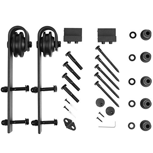 FIXKIT 6Ft 183cm Herraje Puerta Corredera, Kit Guia Puerta Corredera ,Rieles para Puertas Correderas, Juego de Piezas de Metal Carril para Puerta Deslizante 183 * 4 * 0.6cm