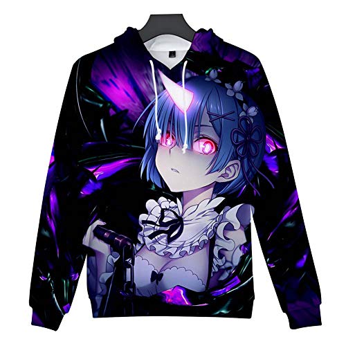 FJLOVE Manga Larga Sudadera con Capucha 3D Imprimir Re:Life in A Different World from Zero Rem Tops Outwear Abrigo Ocasionales Al Aire Libre Streetwear Unisexo,A,L